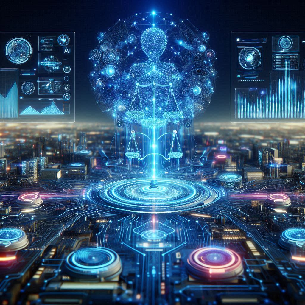 kompama AI automation framework concept visualized with neural network and digital balance system