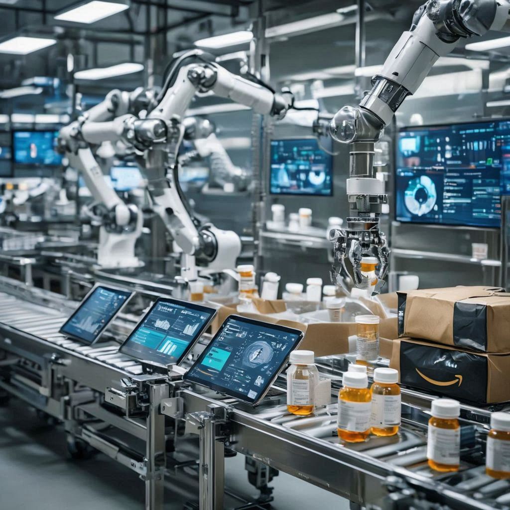 Amazon in Pharmacy AI-powered prescription fulfillment center with robotic automation